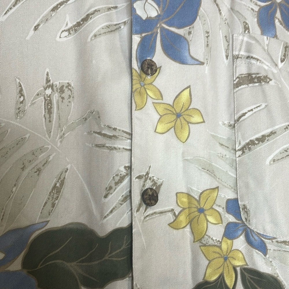 Jos A Bank Mens Shirt Large Blue Brown Button‎ Up Hawaiian Silk Vacation Floral - Picture 7 of 11